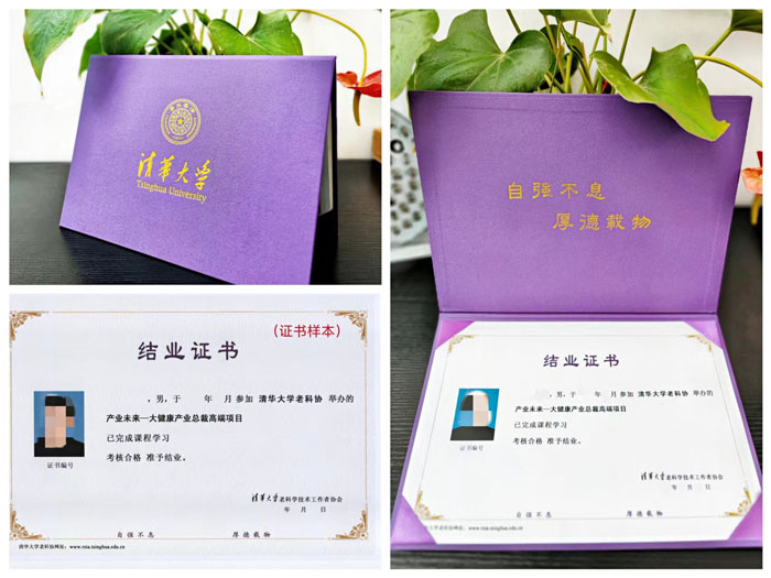 清華大學(xué)大健康產(chǎn)業(yè)總裁班結(jié)業(yè)證書樣本圖片